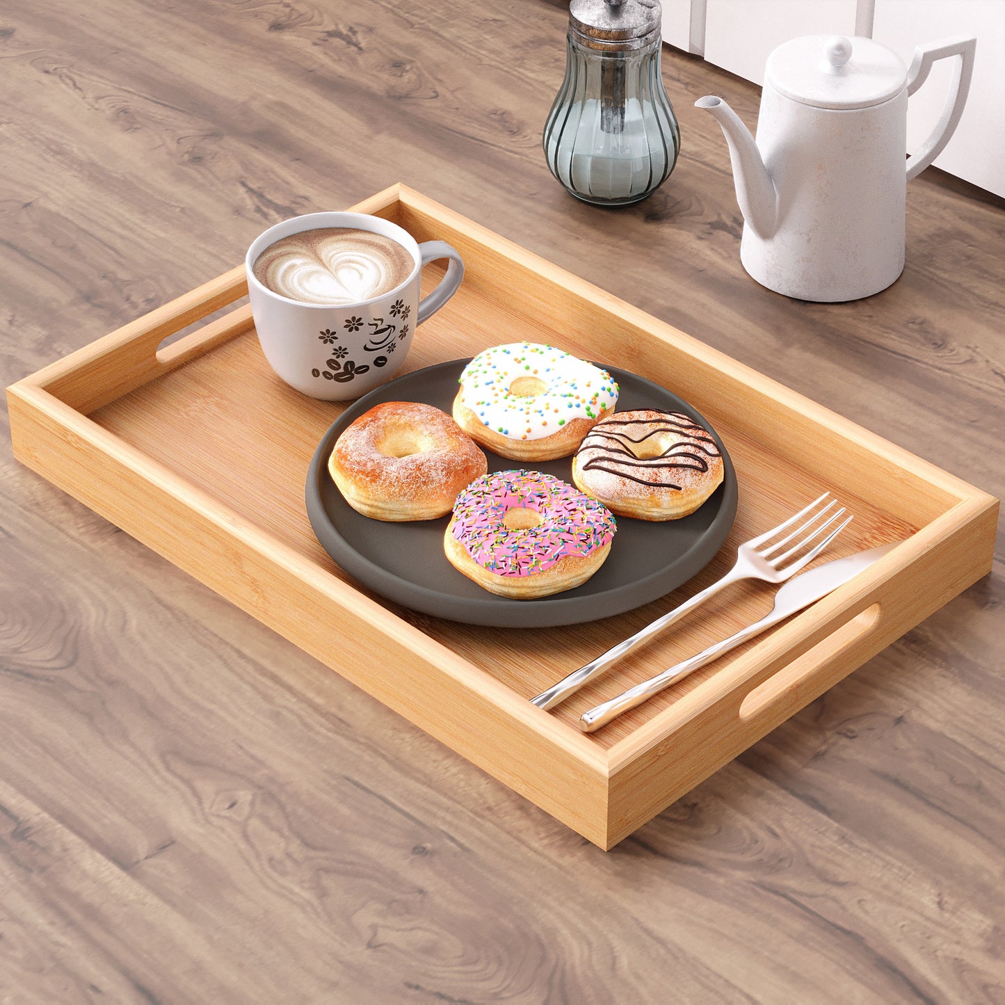 Handcrafted Bamboo Serving Tray - Large Rectangular Spill-Proof Ottoman Tray