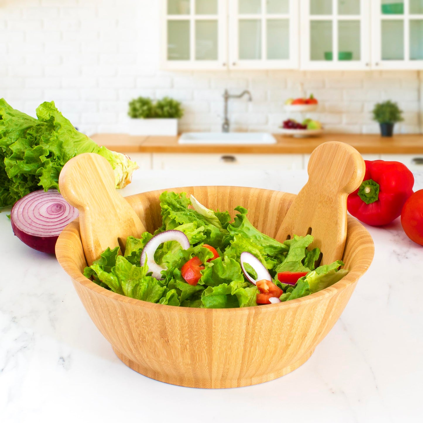 Modern Bamboo Salad Hands - Ergonomic Wooden Salad Tossers