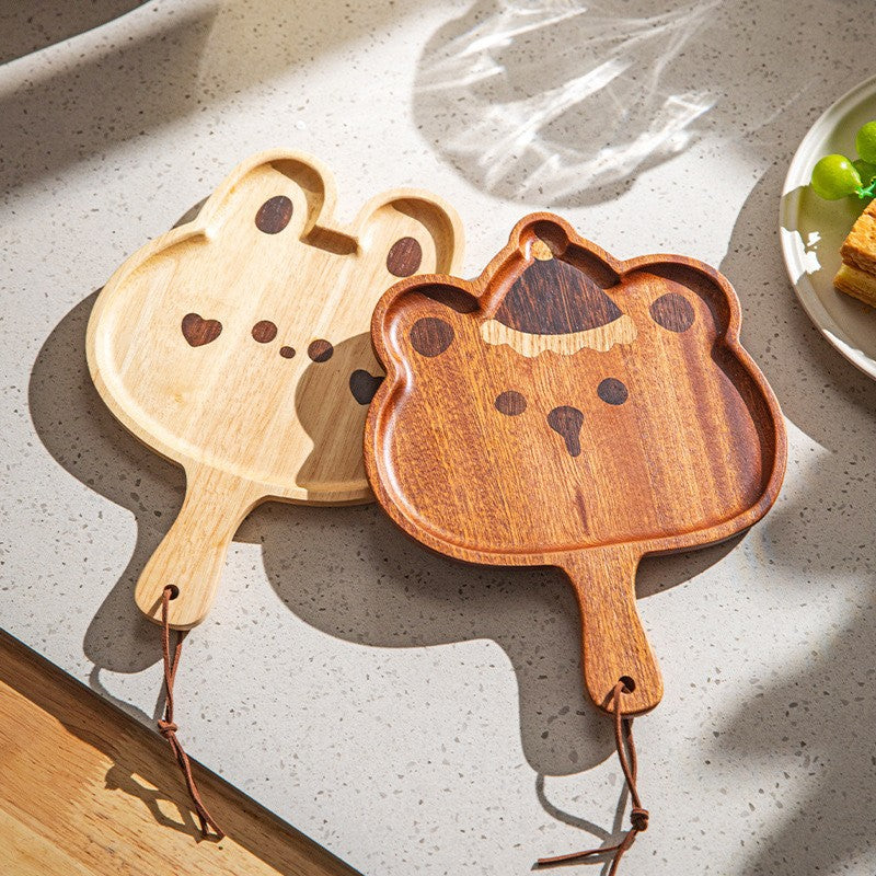 Adorable Animal Shaped Wooden Serving Tray - Bear & Rabbit Kids Platter