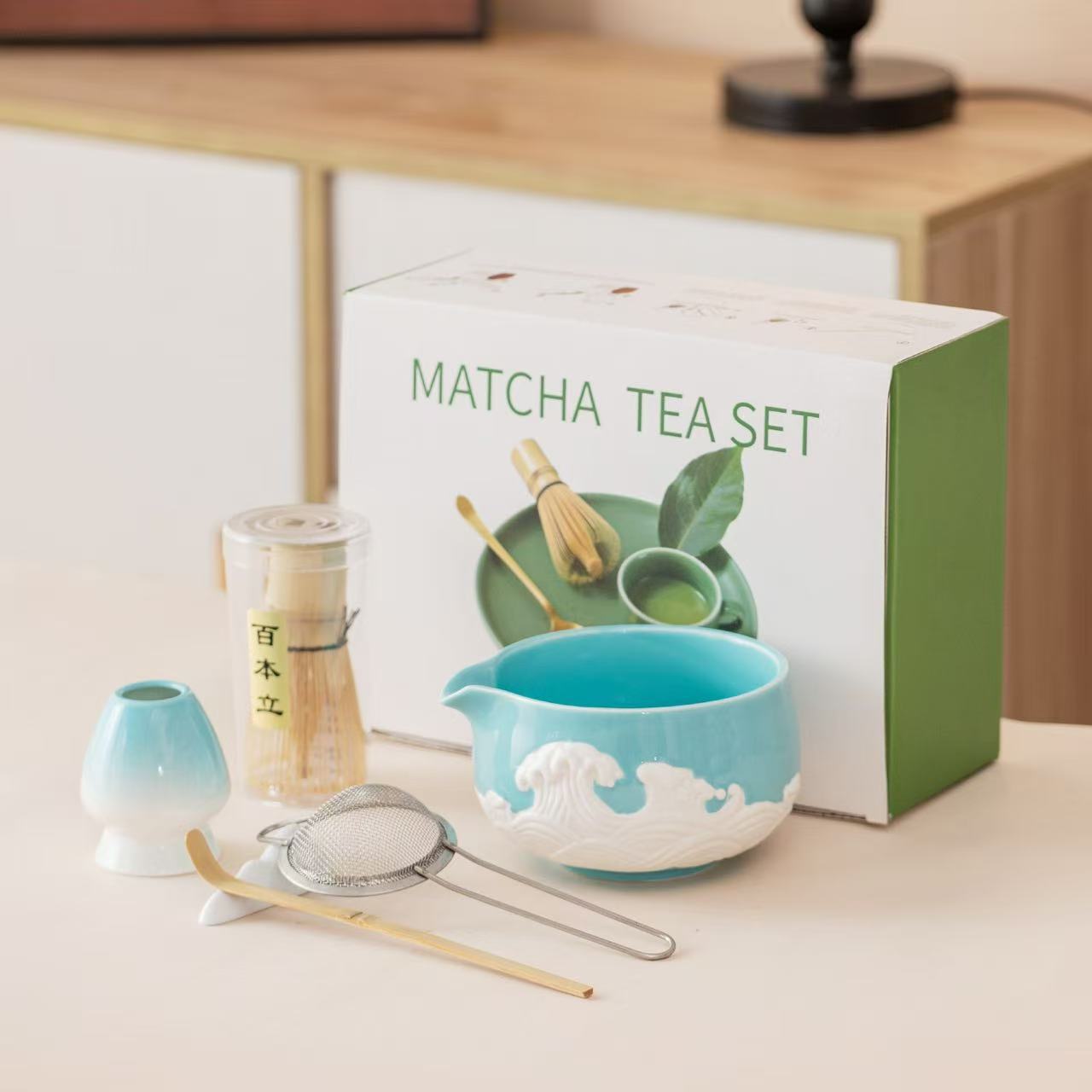 Artisanal Embossed Matcha Starter Kit - Wave & Sakura Patterns