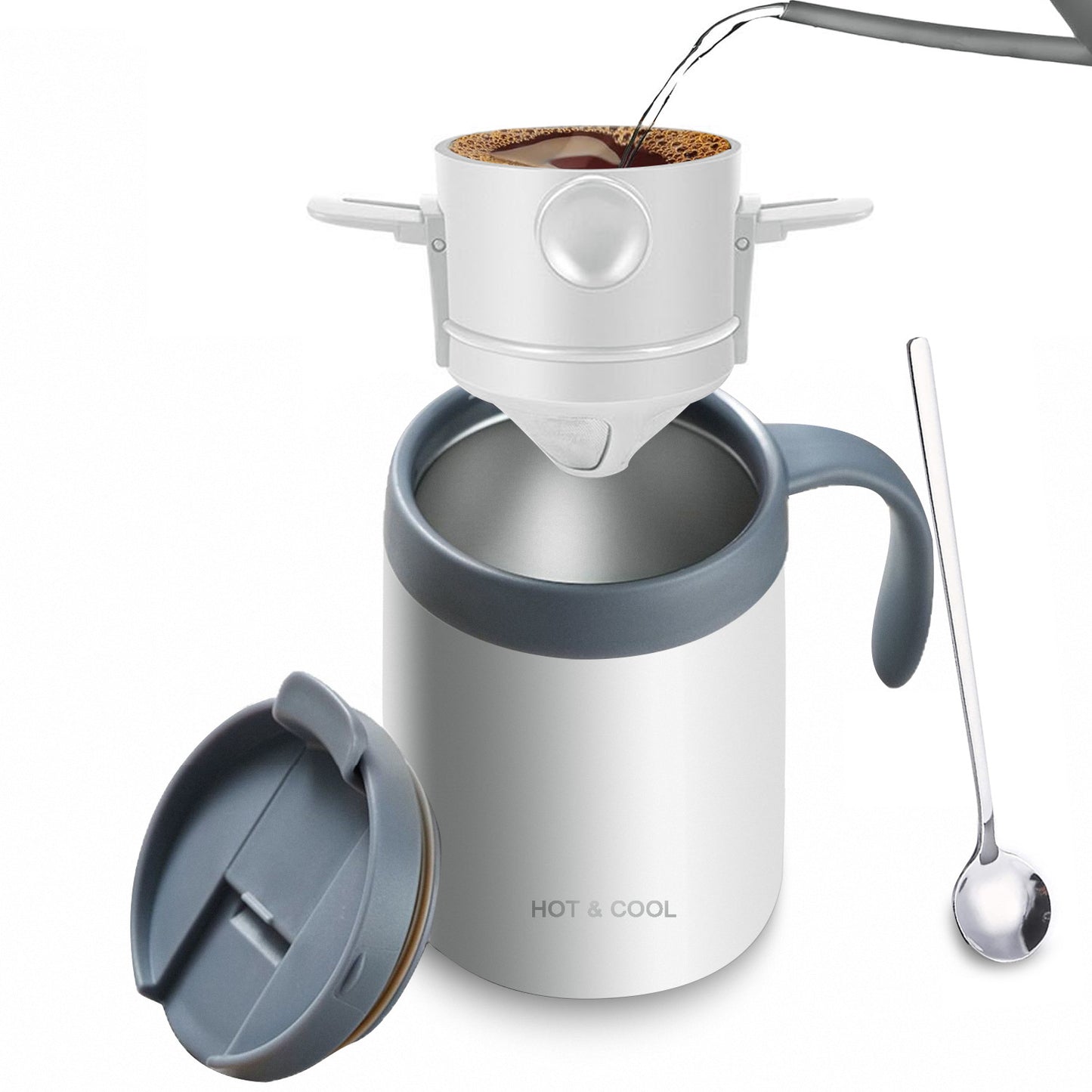 Portable Travel Pour-Over Coffee Mug Set - Insulated Stainless Steel V60 Kit