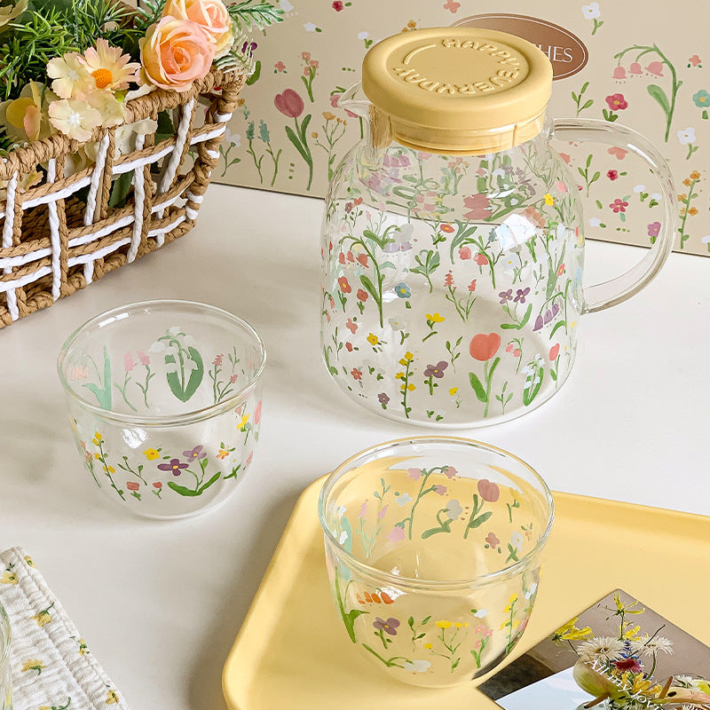 Japanese Pastoral Glass Water Pitcher & 4-Cup Gift Set - 5-Piece Artisanal Kit