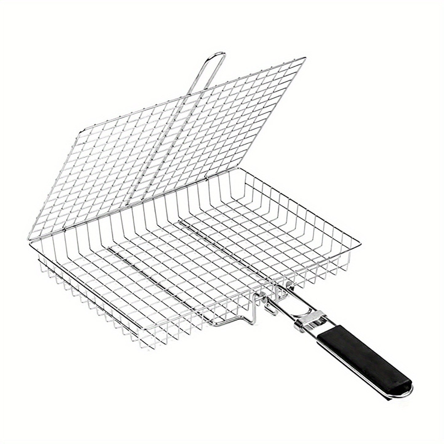 Professional Folding BBQ Grill Basket - Stainless Steel Grilling Clip for Fish & Vegetables