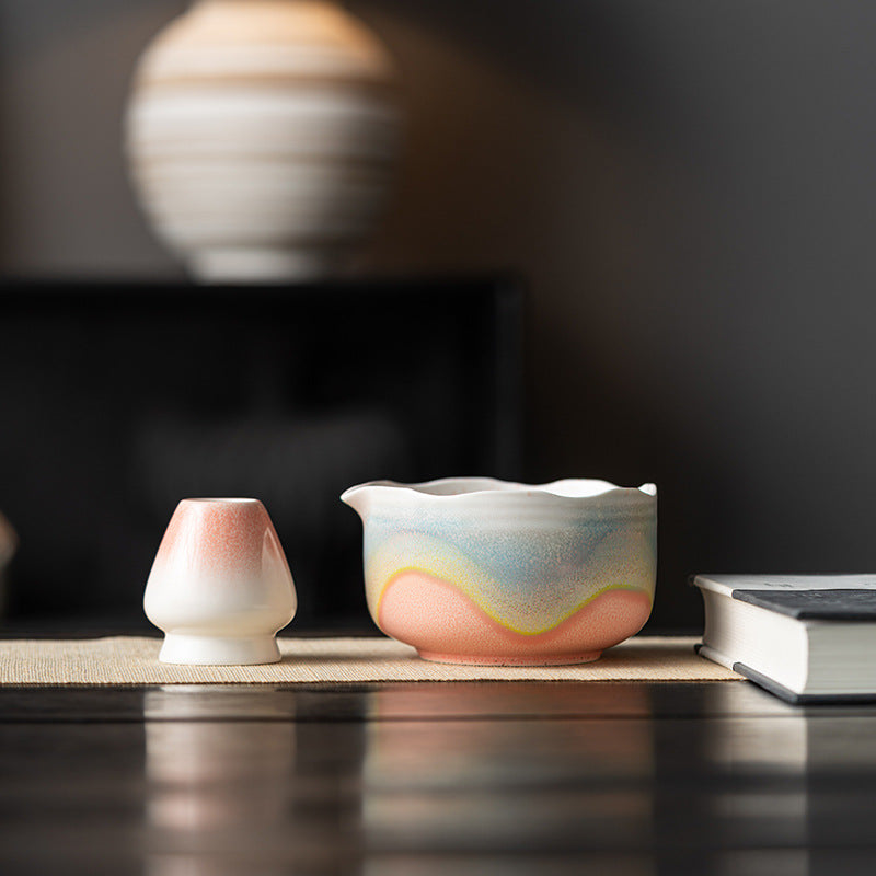 Artisanal Kiln-Transmutation Petal Matcha Bowl Set - Japanese Tea Ceremony Kit