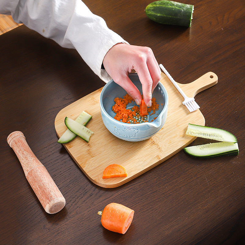 Artisanal Cat Ceramic Herb Stripper & Garlic Grater Bowl - Multi-functional Kitchen Tool