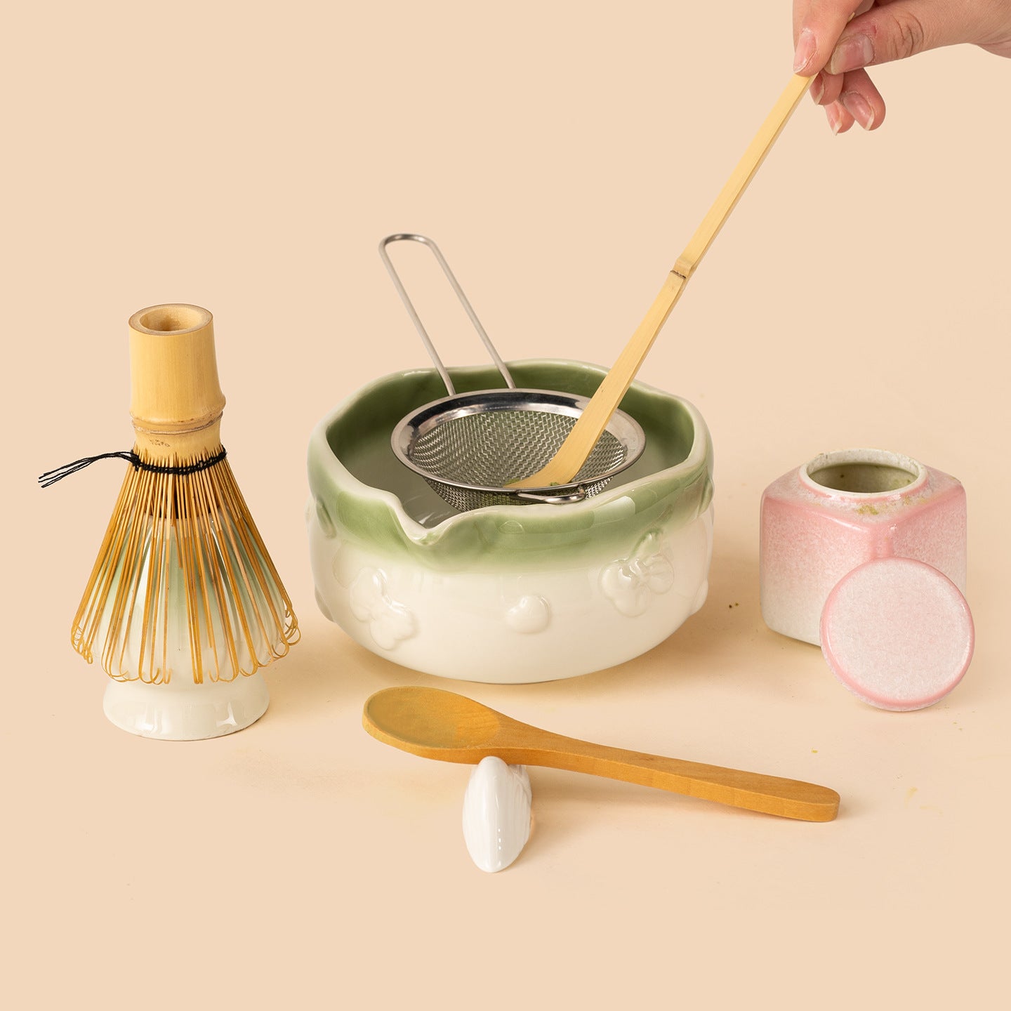 Artisanal Gradient Sakura Matcha Starter Set - 8-Piece Professional Japanese Tea Kit