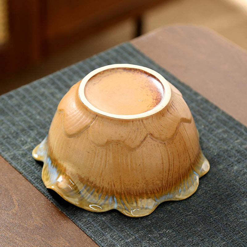 Artisanal Lotus Embossed Ceramic Matcha Bowl Set - 4-Piece Traditional Kit