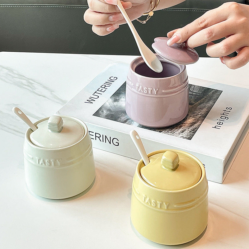 Stylish Ceramic Kitchen Seasoning Jars – Containers for MSG, Salt, Sugar, Chili Oil, and Vinegar (with Lids)