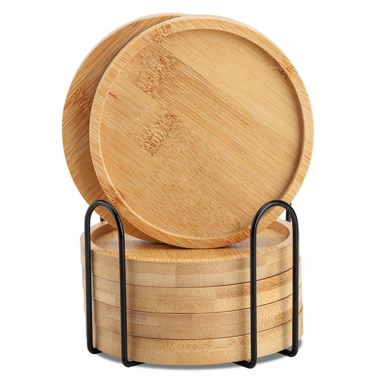 Minimalist Bamboo Drink Coasters - Eco-Friendly Heat Insulated Cup Mats (Set of 6)