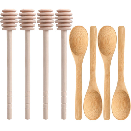 Natural Bamboo Honey Dipper Stick - Elegant Wood Drizzle Spoon for Tea & Baking (24 Count)