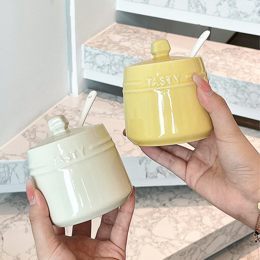 Stylish Ceramic Kitchen Seasoning Jars – Containers for MSG, Salt, Sugar, Chili Oil, and Vinegar (with Lids)