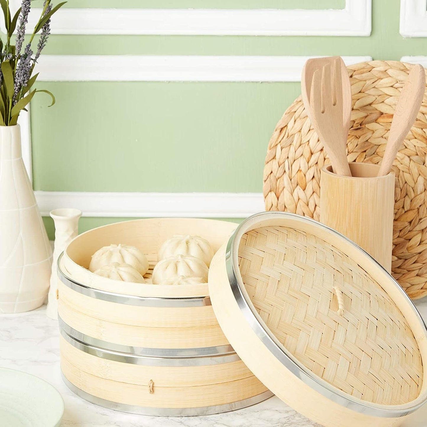 Artisanal Bamboo Steamer Basket – 2-Tier Handmade Steam Cooker