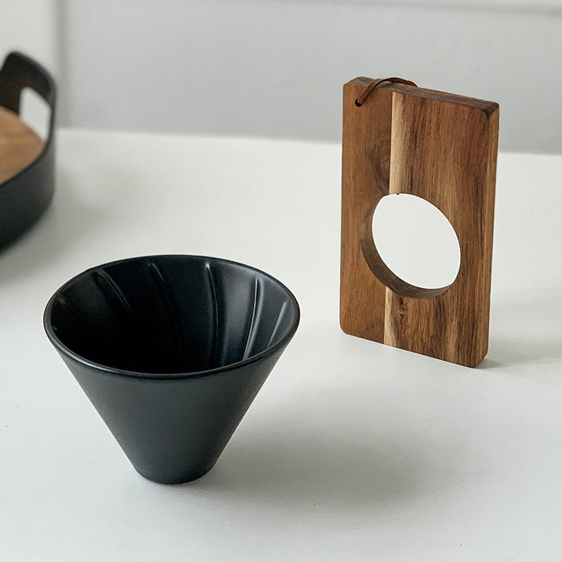 Handcrafted Ceramic V60 Coffee Dripper with Wood Base