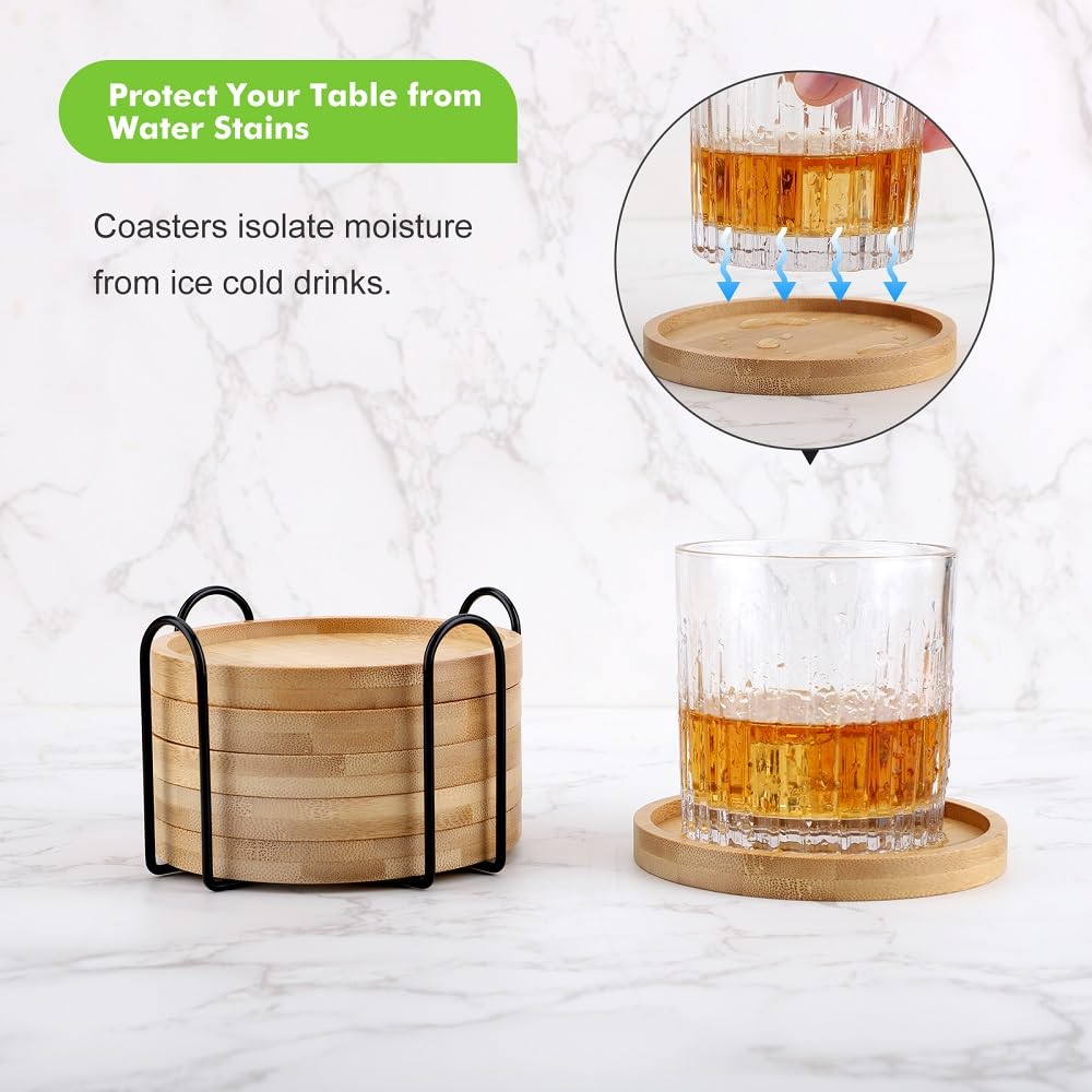 Minimalist Bamboo Drink Coasters - Eco-Friendly Heat Insulated Cup Mats (Set of 6)