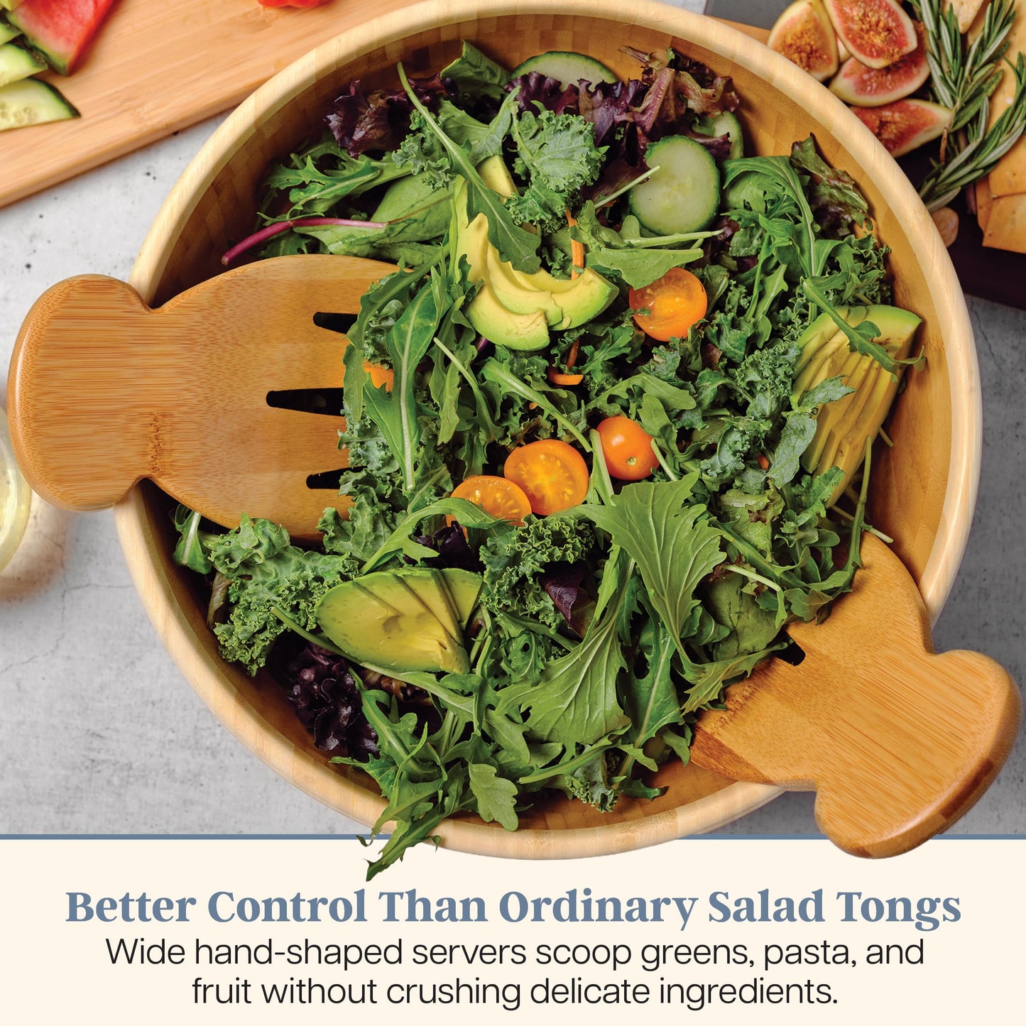 Modern Bamboo Salad Hands - Ergonomic Wooden Salad Tossers
