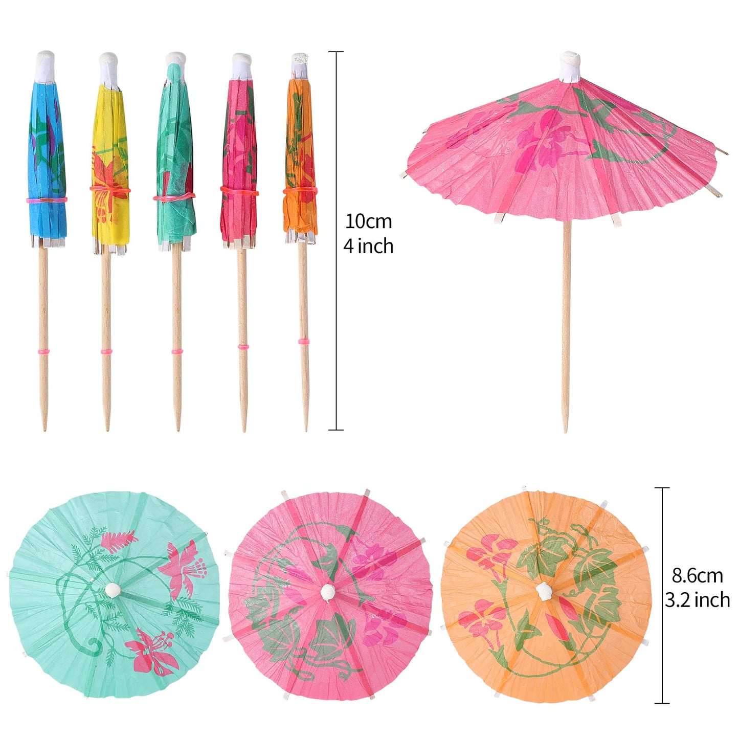 Paper Parasol Cocktail Picks - Colorful Tropical Umbrella Party Skewers (144 Count)