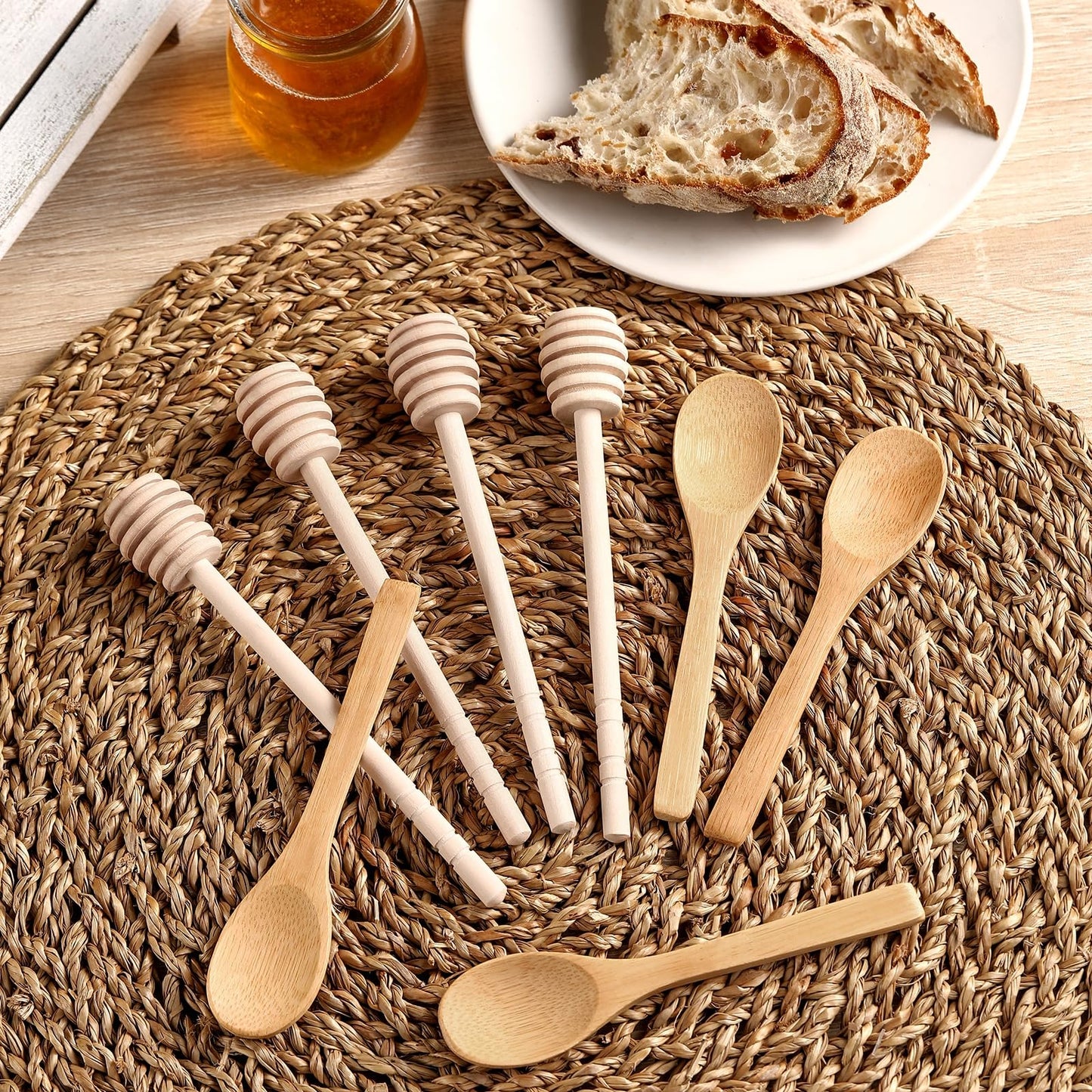 Natural Bamboo Honey Dipper Stick - Elegant Wood Drizzle Spoon for Tea & Baking (24 Count)