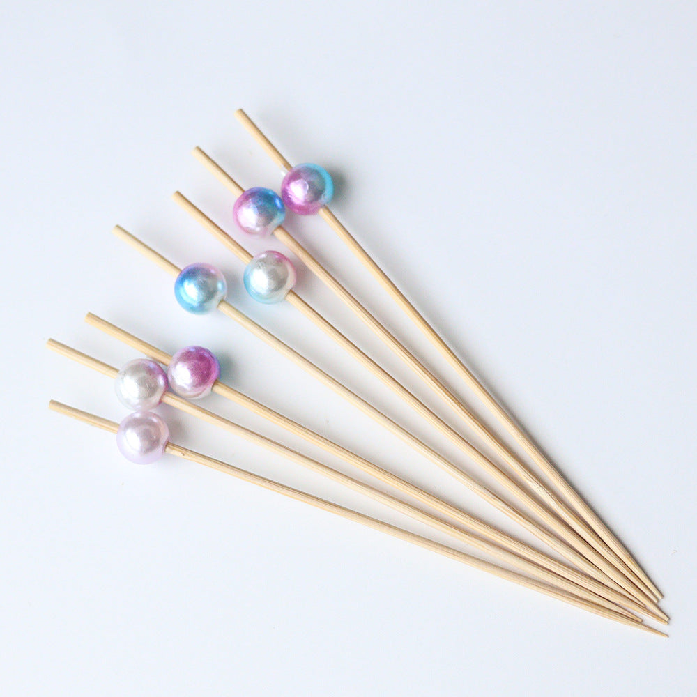 Pearl Decorative Cocktail Picks - Elegant Bamboo Wedding & Party Skewers (100 Count)
