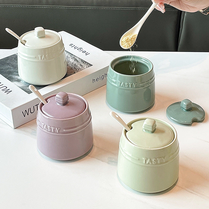 Stylish Ceramic Kitchen Seasoning Jars – Containers for MSG, Salt, Sugar, Chili Oil, and Vinegar (with Lids)