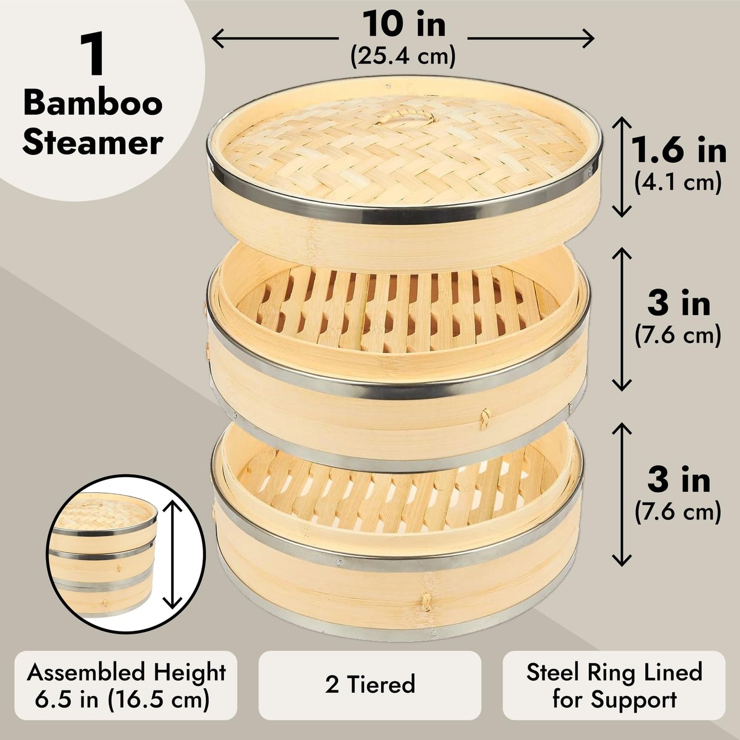Artisanal Bamboo Steamer Basket – 2-Tier Handmade Steam Cooker
