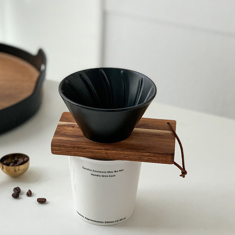 Handcrafted Ceramic V60 Coffee Dripper with Wood Base