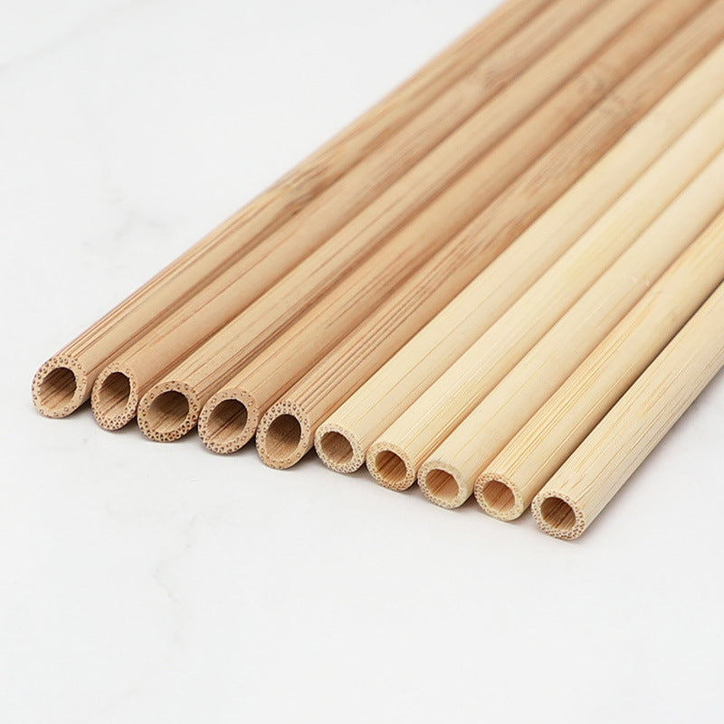 Decorative Organic Bamboo Straws - Reusable & Sustainable Drinking Straws (Set of 10)