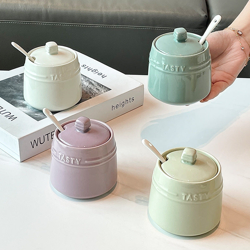 Stylish Ceramic Kitchen Seasoning Jars – Containers for MSG, Salt, Sugar, Chili Oil, and Vinegar (with Lids)