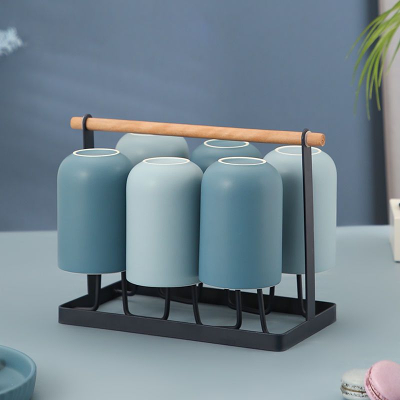 Nordic-style Morandi water set for home use—includes a large-capacity teapot and cups with a wooden tray; minimalist design suitable for the living room.