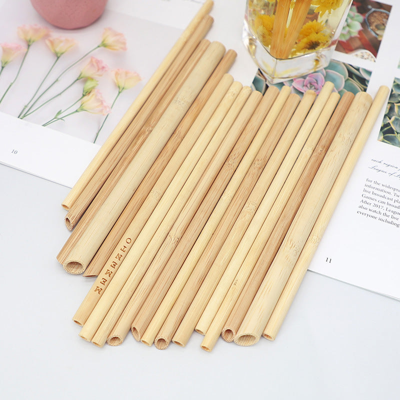 Decorative Organic Bamboo Straws - Reusable & Sustainable Drinking Straws (Set of 10)