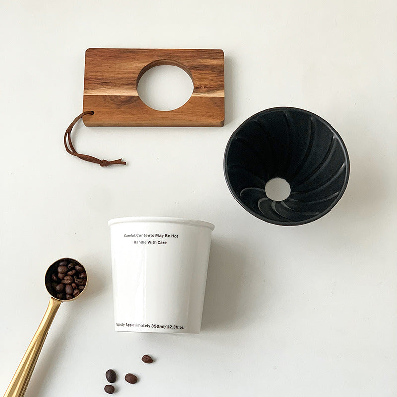 Handcrafted Ceramic V60 Coffee Dripper with Wood Base
