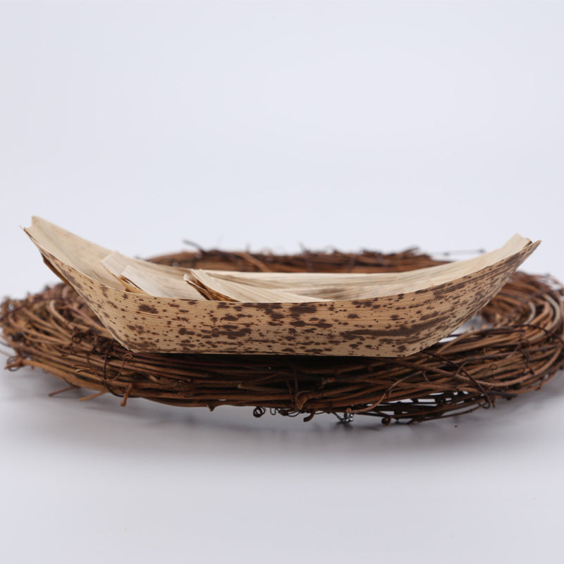 Natural Bamboo Leaf Food Boats - Creative Disposable Appetizer Trays (50 Count)