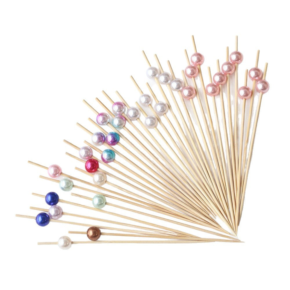 Pearl Decorative Cocktail Picks - Elegant Bamboo Wedding & Party Skewers (100 Count)