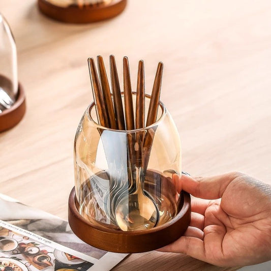 Retro-style stainless steel fruit fork and spoon storage jar—suitable for dessert picks and cutlery; a stylish desktop organizer for home use.