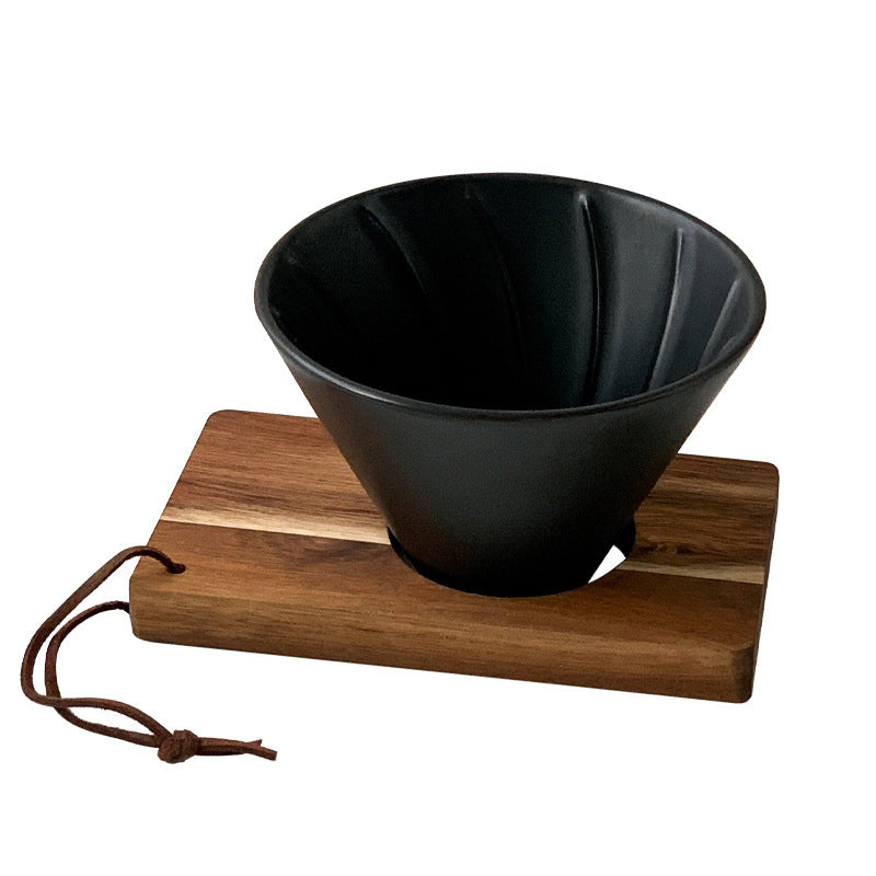 Handcrafted Ceramic V60 Coffee Dripper with Wood Base