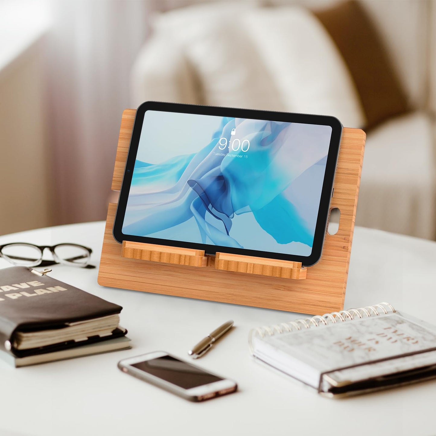 Minimalist Bamboo Phone Stand Holder - Eco-Friendly Wooden Desktop Rack