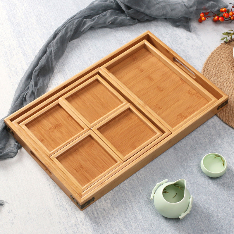 Artisanal Retro Wooden Tea Tray & Snack Platter Set - Japanese Zen Collection