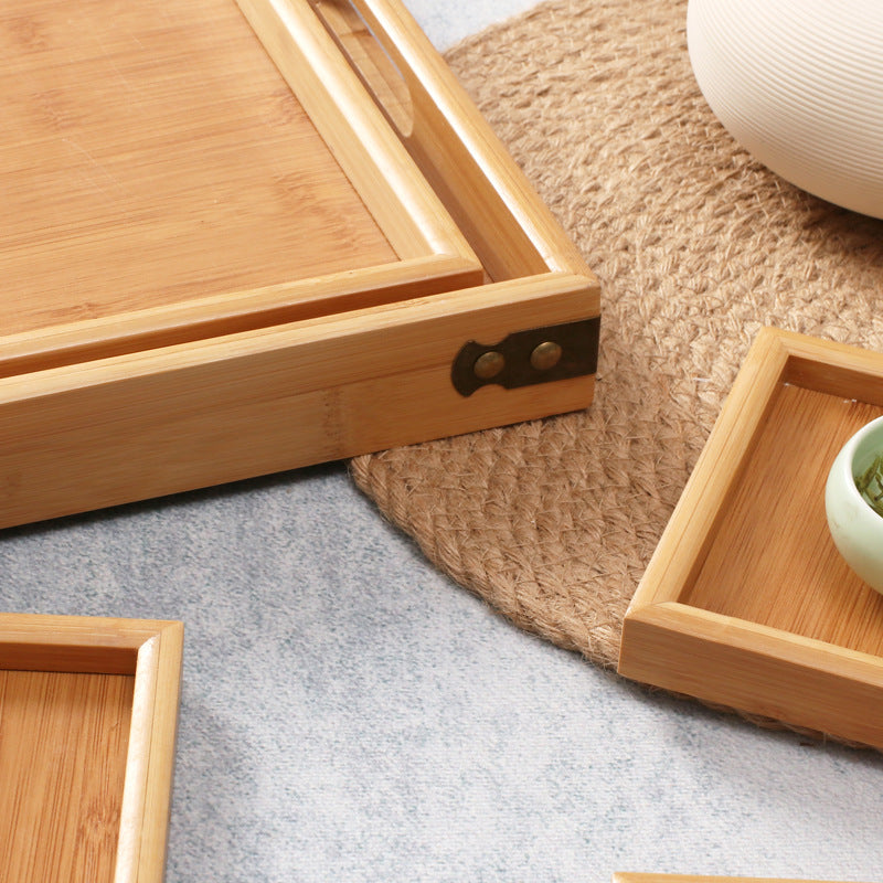 Artisanal Retro Wooden Tea Tray & Snack Platter Set - Japanese Zen Collection
