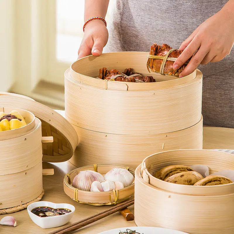 Reinforced Bamboo Steamer Basket - Professional 15cm Dim Sum Steamer Traditional Craftsman
