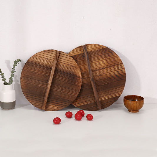 Artisanal Charred Pine Wood Pot Lid - Traditional Japanese Style Wok Cover