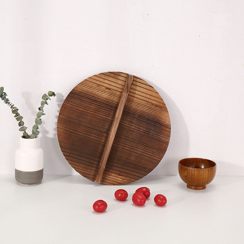 Artisanal Charred Pine Wood Pot Lid - Traditional Japanese Style Wok Cover