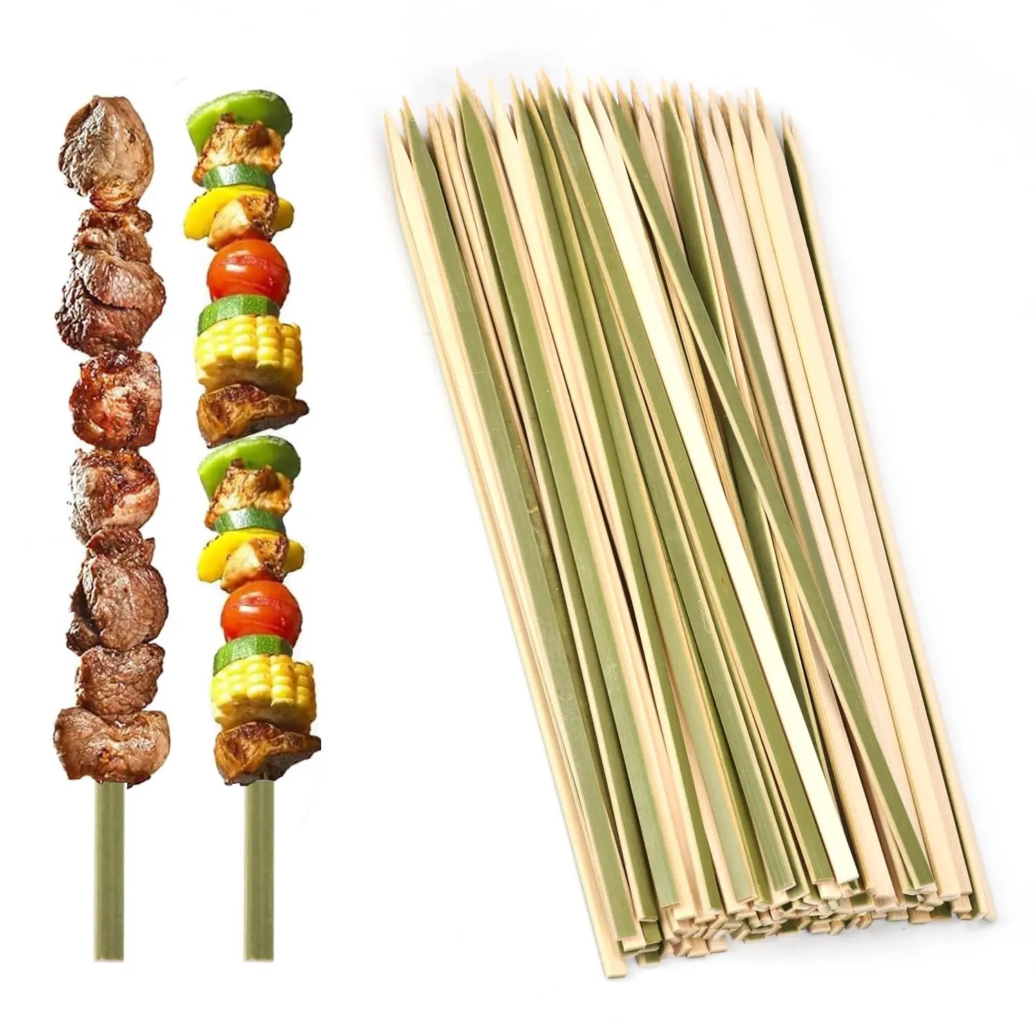Traditional Green Skin Bamboo Skewers - 10-Inch Pack