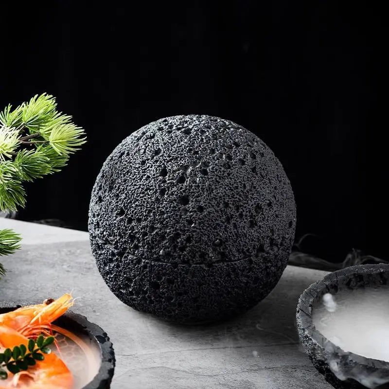 Japanese Zen Volcanic Stone Sushi Plate - Artistic Black Serving Bowl Milaiduo Dining