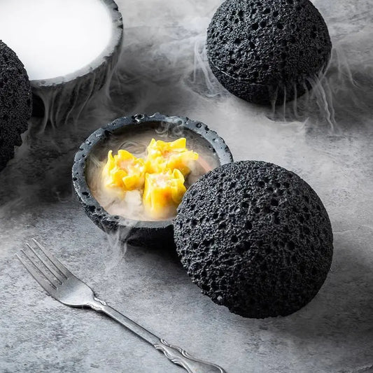 Japanese Zen Volcanic Stone Sushi Plate - Artistic Black Serving Bowl Milaiduo Dining