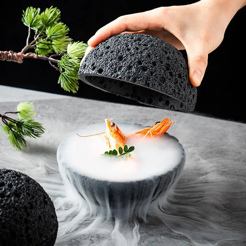 Japanese Zen Volcanic Stone Sushi Plate - Artistic Black Serving Bowl Milaiduo Dining