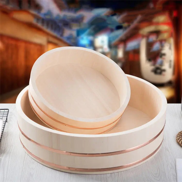 Artisan White Pine Sushi Bowl - Large 27cm Japanese Hangiri Japanese Dining Gear