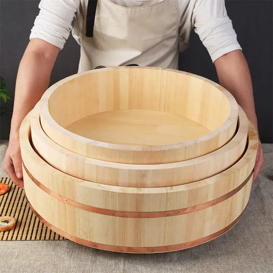 Artisan White Pine Sushi Bowl - Large 27cm Japanese Hangiri Japanese Dining Gear