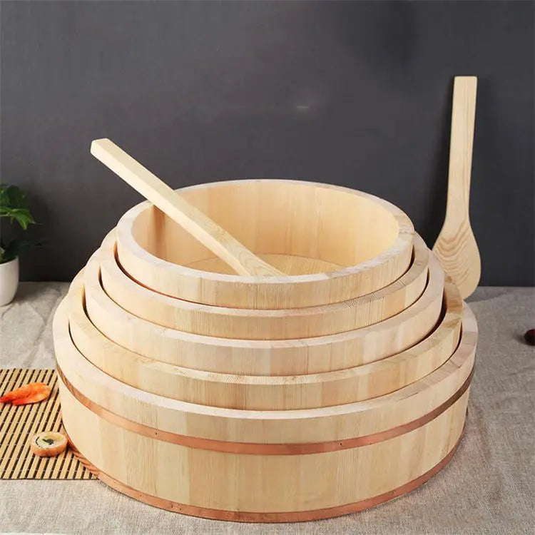 Artisan White Pine Sushi Bowl - Large 27cm Japanese Hangiri Japanese Dining Gear