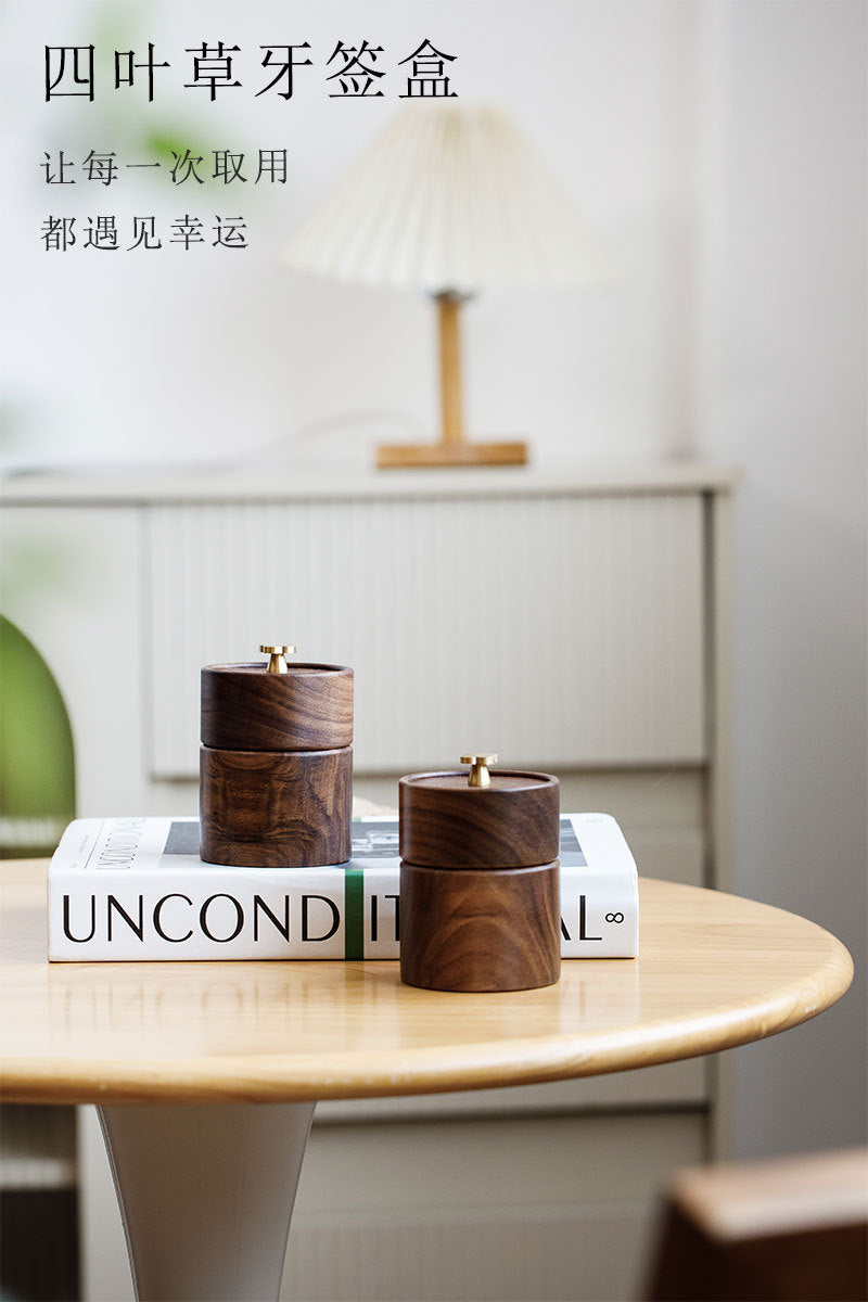 Artisanal Solid Walnut Toothpick & Floss Box - Modern Light-Luxury Organizer