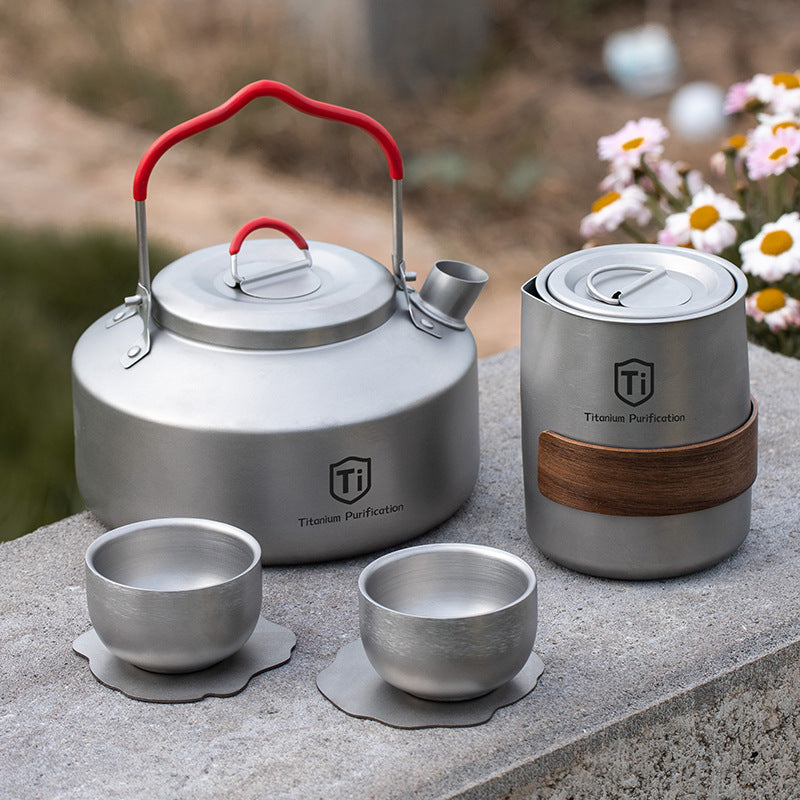 Premium Titanium-Plated Outdoor Travel Tea & Coffee Set - 1.2L / 1.5L Kettle Kit