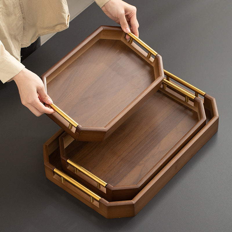 Artisanal Walnut-Style Octagonal Tea Tray & Serving Platter - Modern Zen Collection